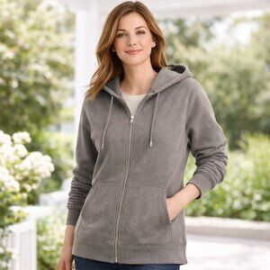 BP. Full-Zip Hoodie Cotton Blend Taupe Gray